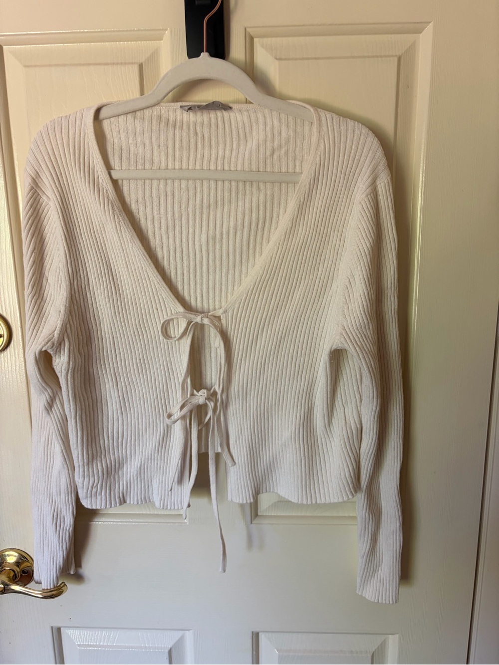 Everlane Cream Ribbed Tie-Front Sweater